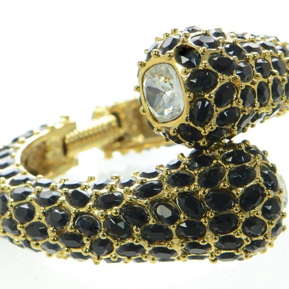 Kenneth Jay Lane KJL Black and White Crystal Bypass Cuff Bracelet - Picture 4 of 8